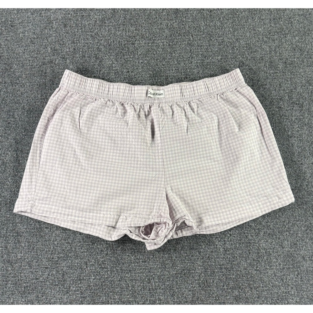 Calvin Klein Lavender Gingham Sleep Shorts Elastic Waist Lounge Wear Womens
